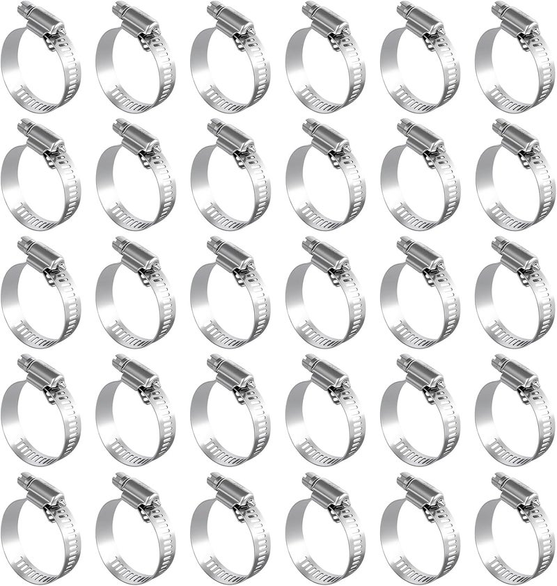 imsiboc 30PCS Stainless Steel Hose Clamps, 7/8'' - 1-1/2'' (21-38mm) Adjustable Worm Gear Metal Fuel Line Clamp for Plumbing, Mechanical and Automotive Hose Connections - Image 1